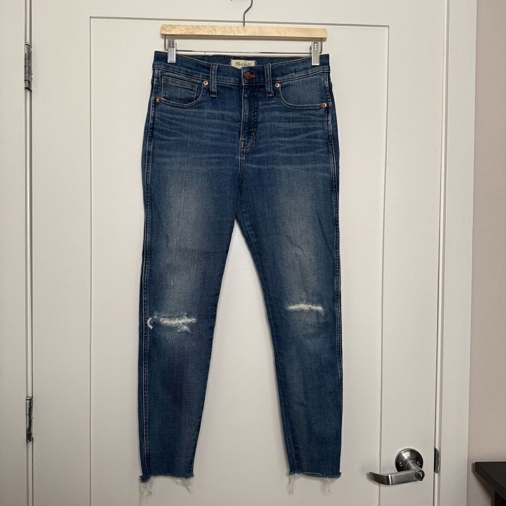 Madewell Skinny Jeans Womens 29 Blue High Rise Distressed Raw Hem Stretch Denim